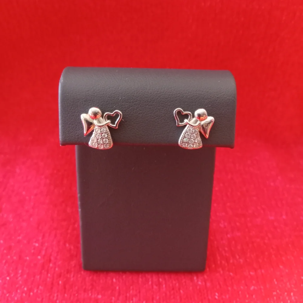 925 Sterling‎ Silver Stud Angel Holding Heart Earrings New